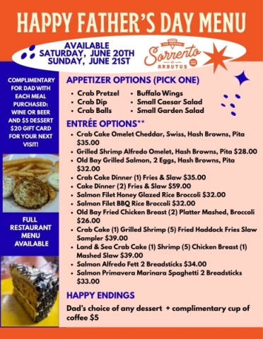 Father Day Weekend Menu